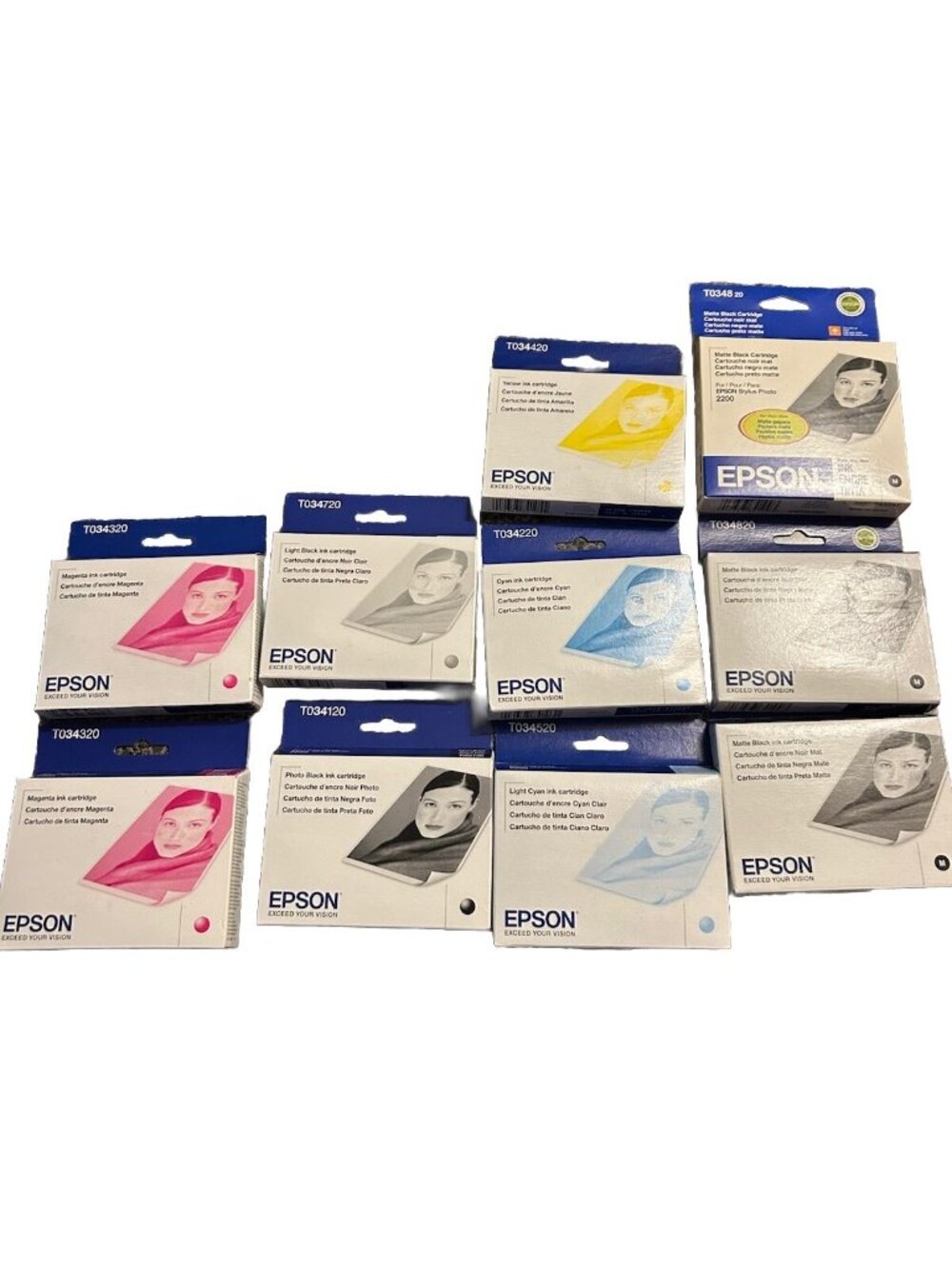 10 Expired Genuine Epson Ink Set Stylus Photo 2200 T034 Brand New READ